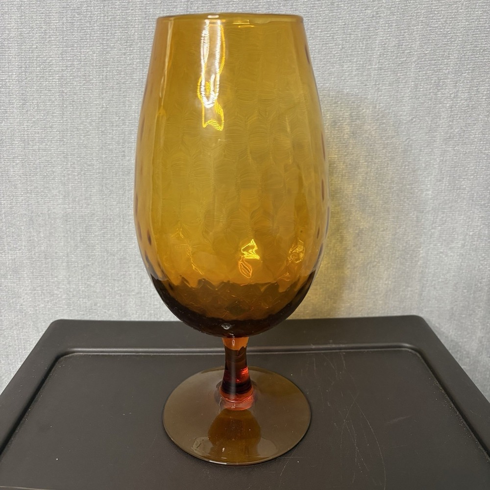 Vintage Empoli Italian Art Glass Optic Vase Honey Amber Footed MCM 1960's